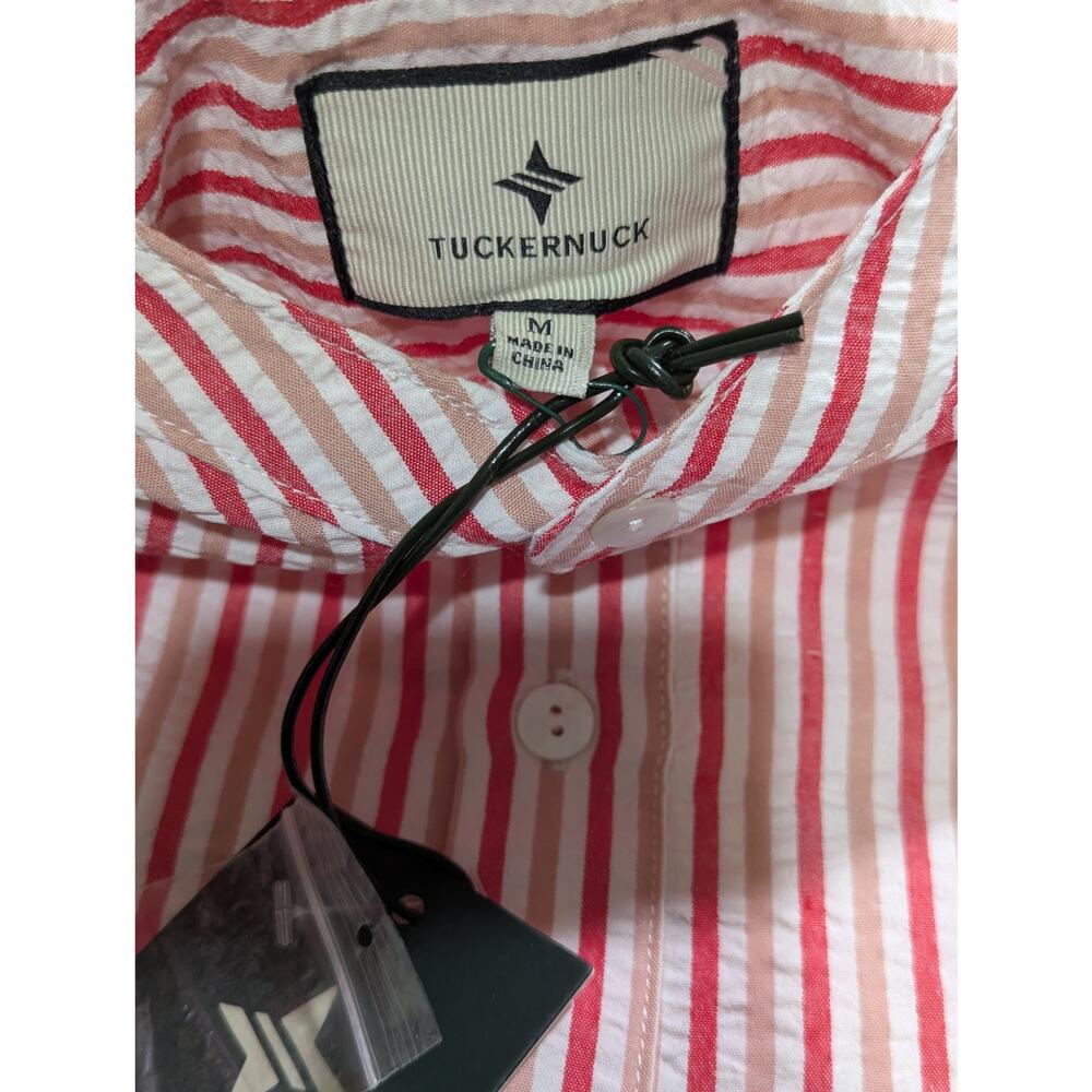 Tuckernuck Bodie Mini Shirt Dress Medium Seersucker Pink Stripe Resort Vacation - Picture 6 of 14